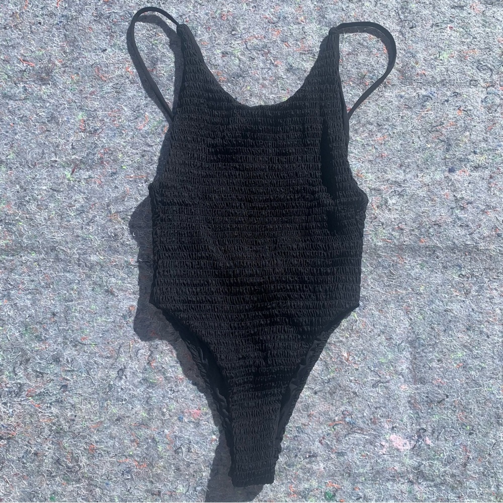 TEE INK Australian Designer black ruched one piece bathing suit swimsuit